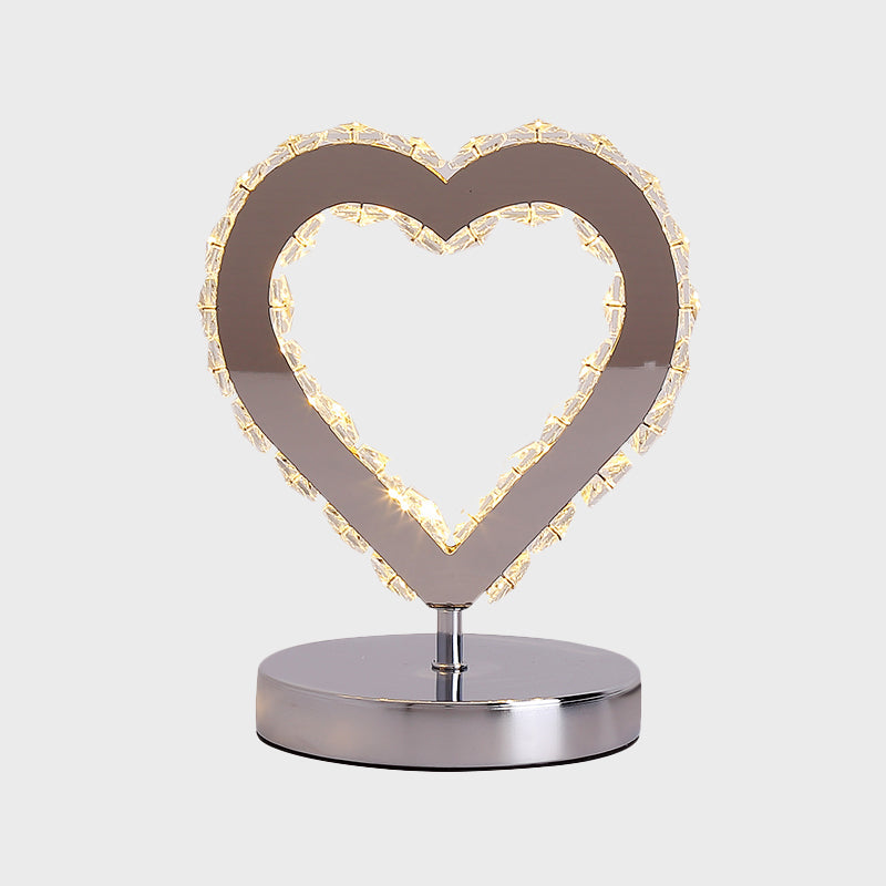 Contemporary Chrome Nightstand Lighting: Loving Heart Crystal Block Desk Light For Bedside