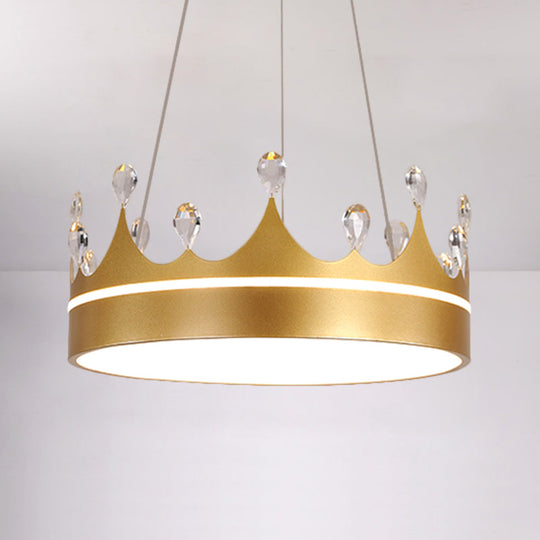 Modern Metal Crown Chandelier Light With Led Suspended Lighting And Crystal Deco - Pink/Blue/Gold