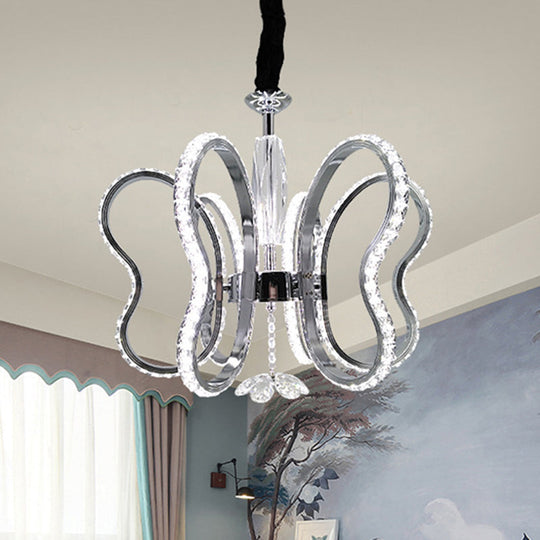 Butterfly Crystal LED Pendant Chandelier in Chrome - Restaurant Ceiling Hanging Light with Warm/White Glow