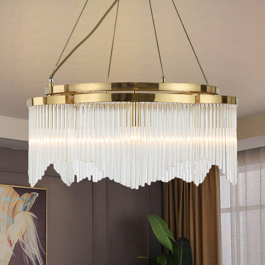 Modern Gold Circle Chandelier With Crystal Rods - 5 Heads Ceiling Hanging Fixture For Dining Room