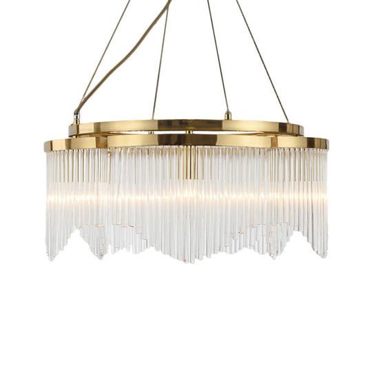 Modern Gold Circle Chandelier With Crystal Rods - 5 Heads Ceiling Hanging Fixture For Dining Room
