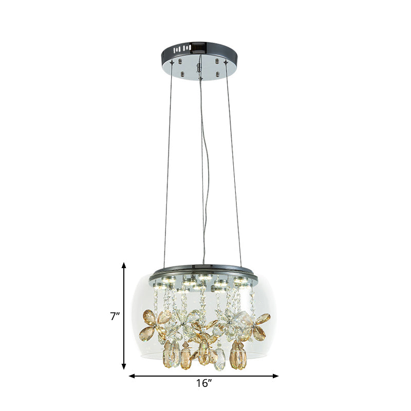Modernist Clear Glass Led Chandelier With Crystal Accents - 14 Or 16 Width Warm/White Light