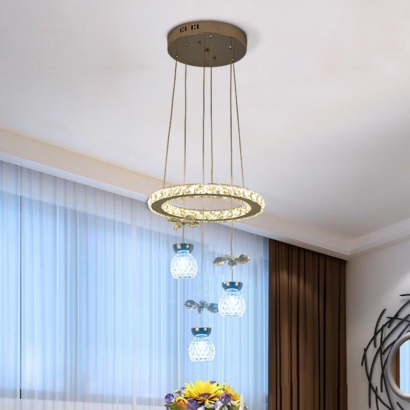Modern K9 Crystal Chandelier With Hoop Design - Chrome Finish 3/5 Bulb Ceiling Pendant 3 /