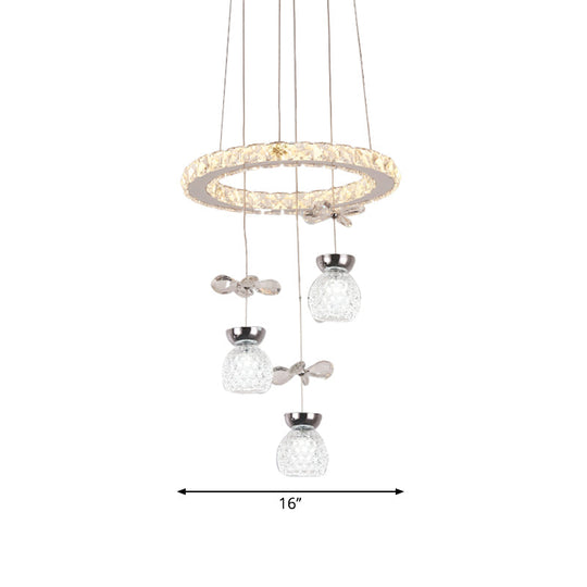 Modern K9 Crystal Chandelier With Hoop Design - Chrome Finish 3/5 Bulb Ceiling Pendant