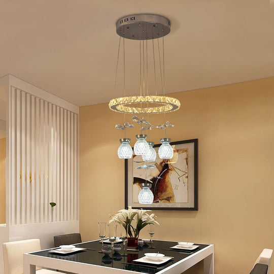 Modern K9 Crystal Chandelier with Hoop Design - 3/5 Bulbs Ceiling Pendant in Chrome