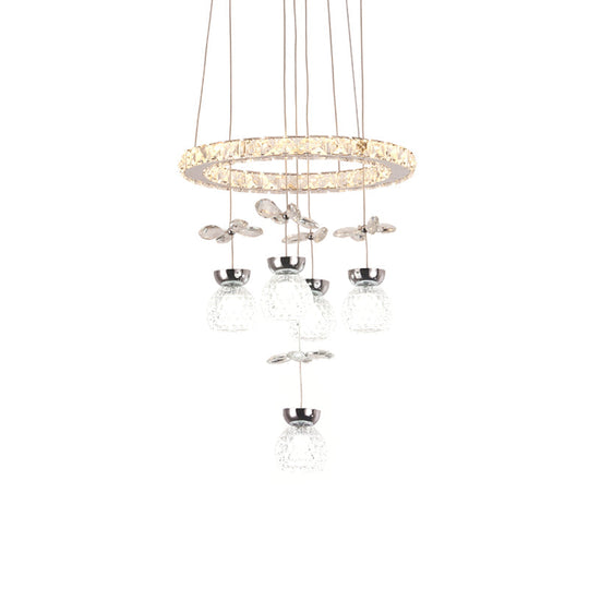 Modern K9 Crystal Chandelier With Hoop Design - Chrome Finish 3/5 Bulb Ceiling Pendant