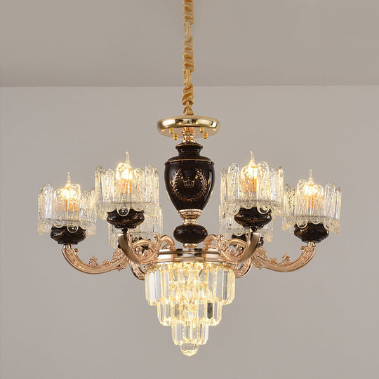 Gold 3-Tier Crystal Chandelier with 6 Bulbs and Clear Glass Shades