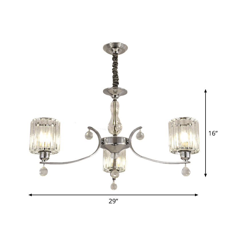 Modern 3-Light Chrome Chandelier with Clear Crystal Shade