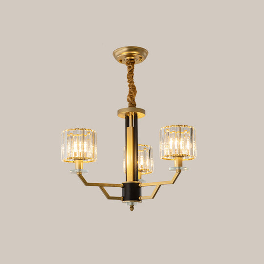 Minimalist Gold Chandelier With Cylinder Prisms - 3/6 Heads Dining Room Suspension Lamp
