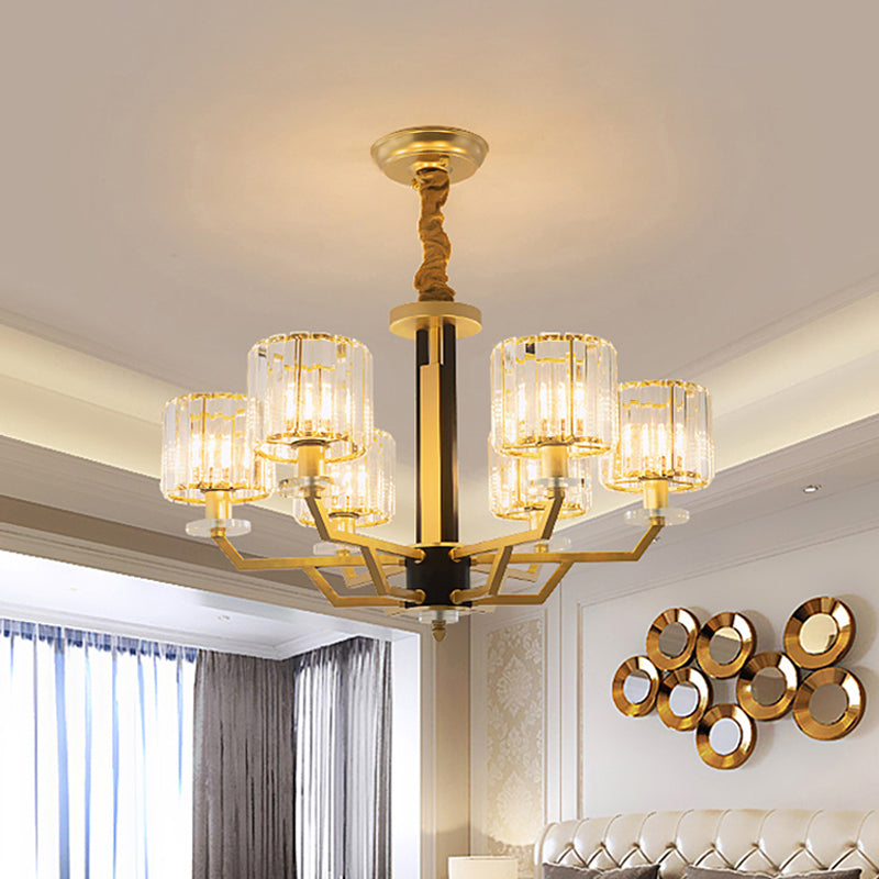 Minimalist Gold Chandelier With Cylinder Prisms - 3/6 Heads Dining Room Suspension Lamp 6 /