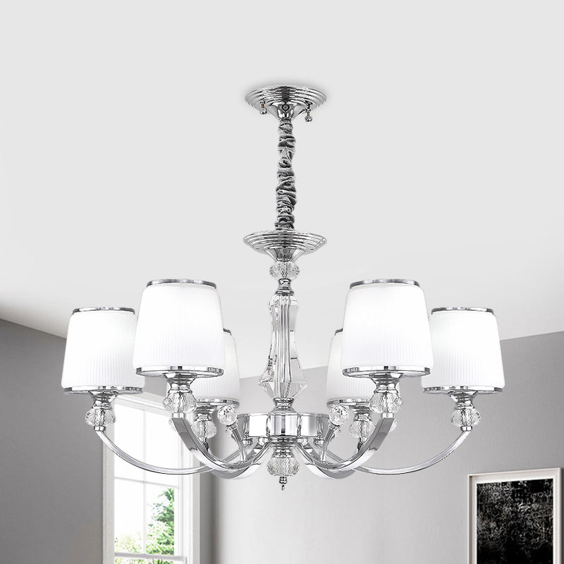 Modern White Glass Cone Hanging Chandelier - 3/6 Lights in Chrome