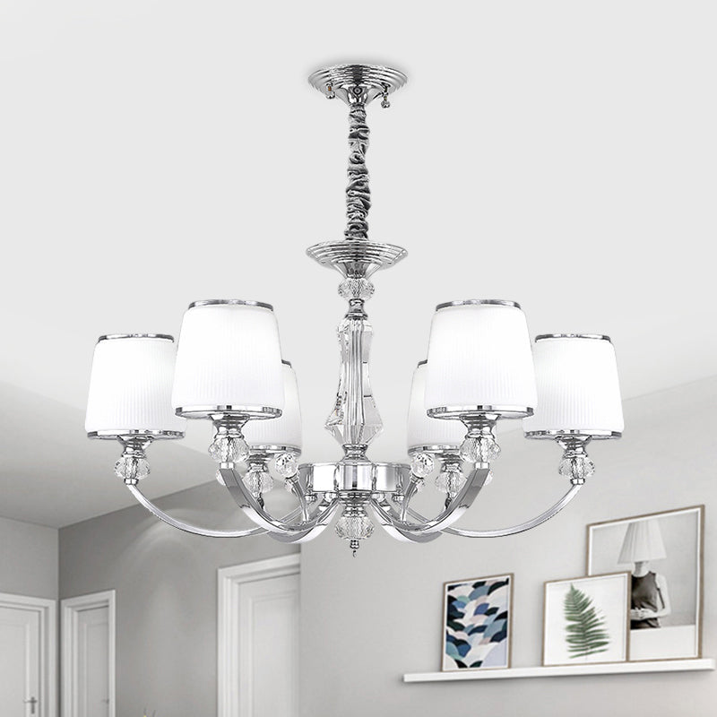 Modern White Glass Cone Hanging Chandelier - 3/6 Lights in Chrome