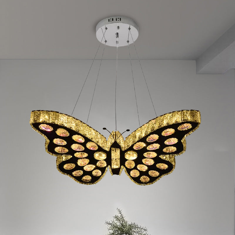 Modern Black Crystal Led Butterfly Suspension Chandelier With Warm/White Light Clear / Warm