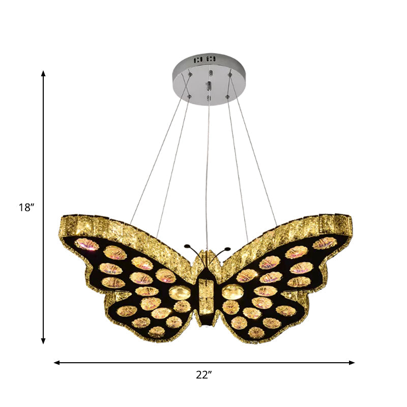 Modern Black Crystal Led Butterfly Suspension Chandelier With Warm/White Light