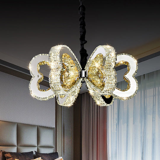 Modern Clear Crystal Heart Chandelier - LED Down Lighting, Stainless-Steel, Warm/White Light - Ideal for Dining Room