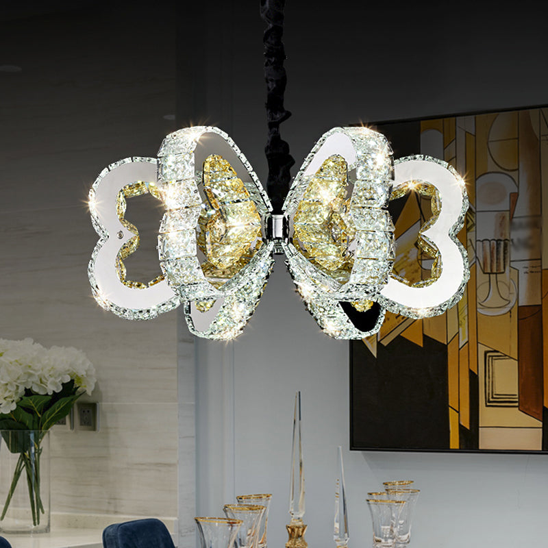 Modern Clear Crystal Heart Chandelier - LED Down Lighting, Stainless-Steel, Warm/White Light - Ideal for Dining Room