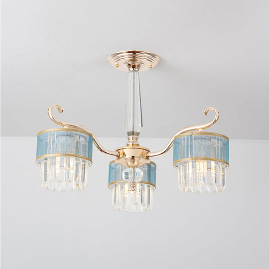 Contemporary Crystal Prisms Gold Cylinder Chandelier - 3 Lights - Pendant Ceiling Fixture