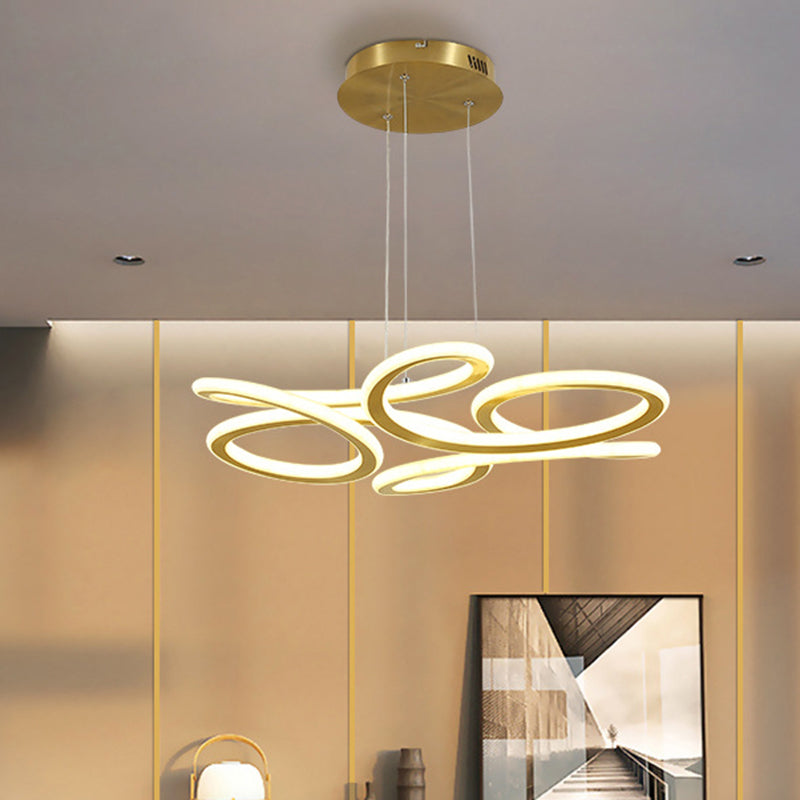 Led Chandelier Light With Aluminum Shade - Modern Gold Ribbon Design Warm/White / White