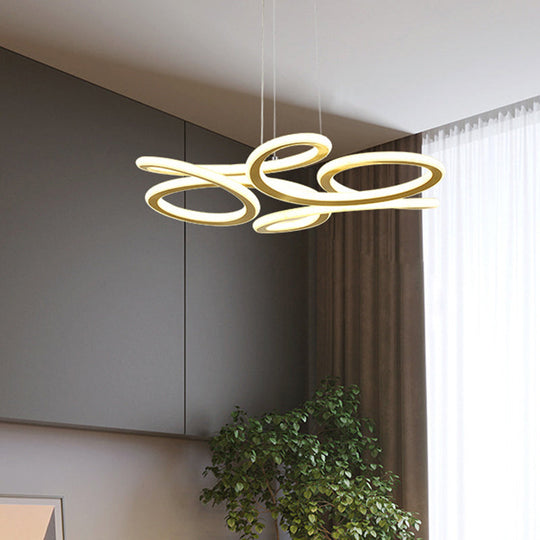 Gold Modern LED Chandelier Light with Aluminum Shade in Warm/White Light