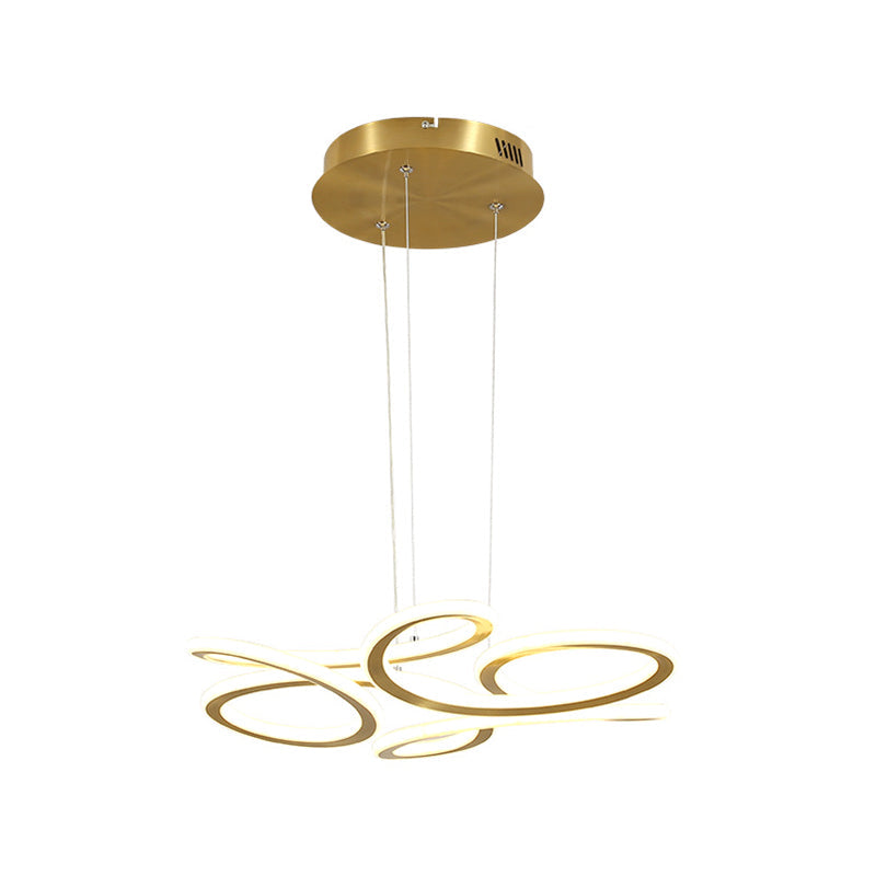 Led Chandelier Light With Aluminum Shade - Modern Gold Ribbon Design Warm/White