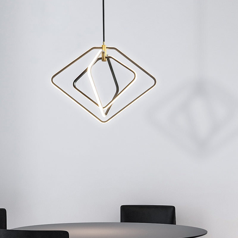 Modern Rhombus Chandelier Lamp - 13"/16" W - LED Ceiling Pendant Light for Dining Room - Black/White