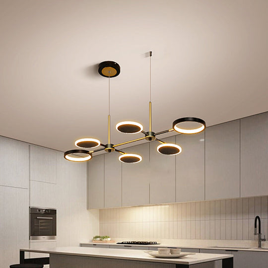 Retro 6-Bulb Black/Gold Island Ceiling Lamp With Metallic Shade - Warm/White Light Black / White