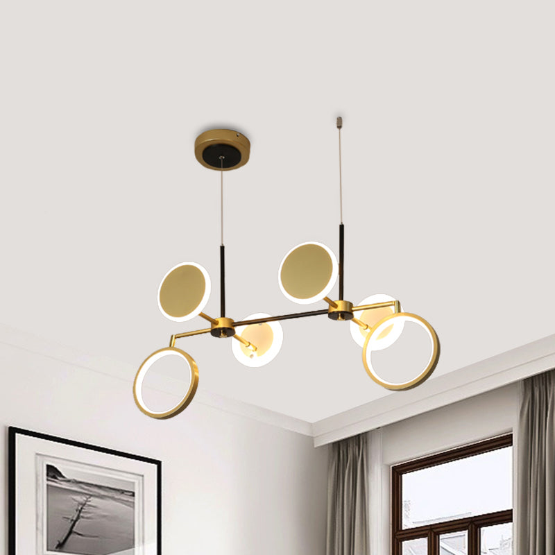 Retro Island Ceiling Lamp: 6 Bulbs, Black/Gold Metallic Shade, Warm/White Light