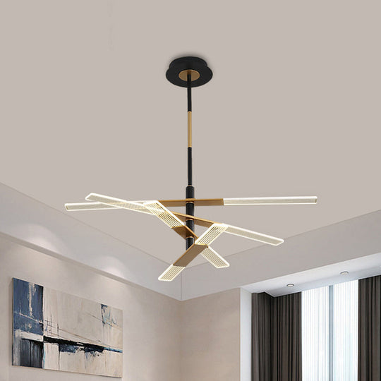Modern Linear Bedroom Pendant Lighting Black-Gold Chandelier Lamp With Acrylic Shades - 31.5/35.5