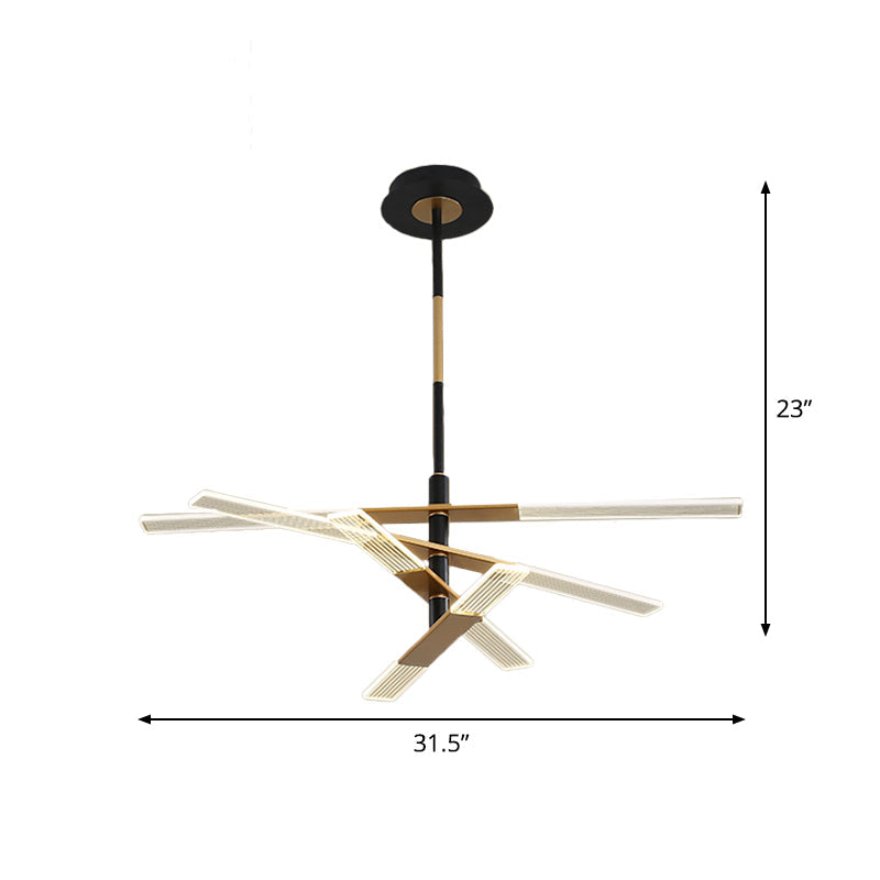 Modern Linear Bedroom Pendant Lighting Black-Gold Chandelier Lamp With Acrylic Shades - 31.5/35.5