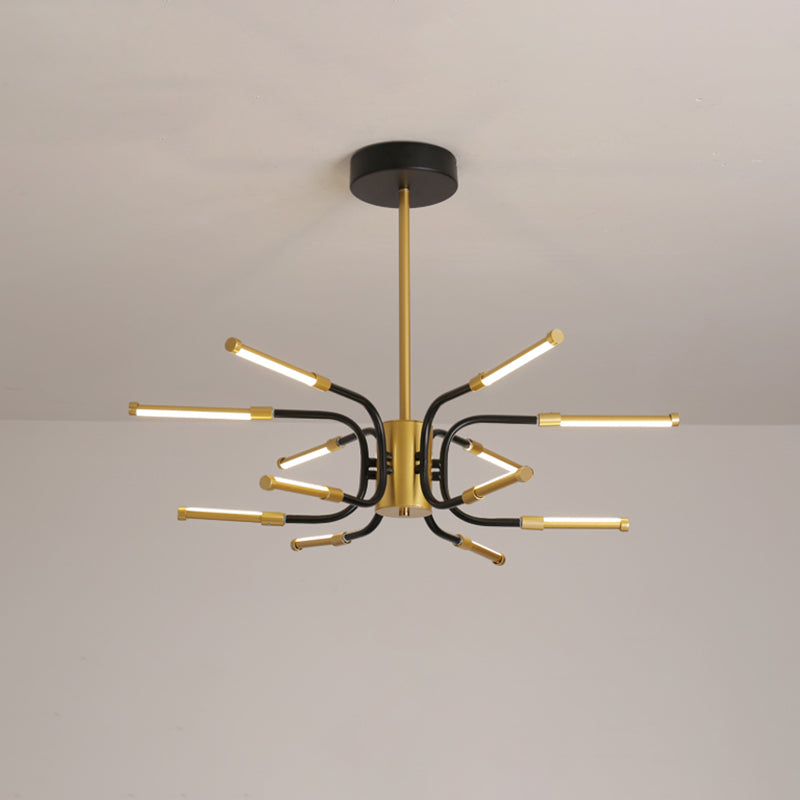 Minimalist Black-Gold U-Shape Chandelier with 12-Head Metallic Design – Warm/White Light