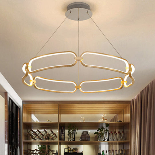 Minimalist Metallic LED Chandelier for Ceiling with Circular Design - Gold Finish, Warm/White Light