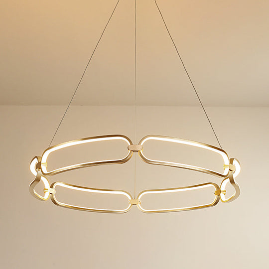 Modern Metallic Led Chandelier For Great Room - Golden Circle Pendant Lighting In Warm/White Light