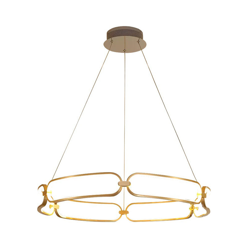 Modern Metallic Led Chandelier For Great Room - Golden Circle Pendant Lighting In Warm/White Light