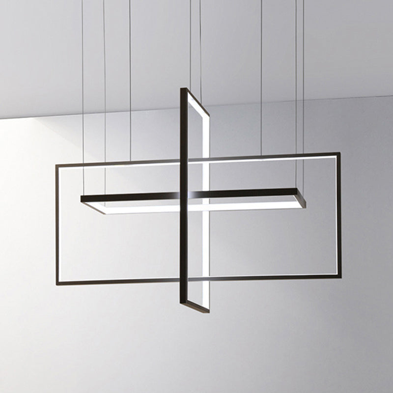 Modern LED Chandelier: Metal Rectangle Frames, Black/White Suspension, Warm/White Light