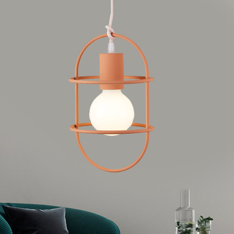Minimalist Ceiling Pendant Light With Metal Capsule Frame Shade - White/Pink/Yellow