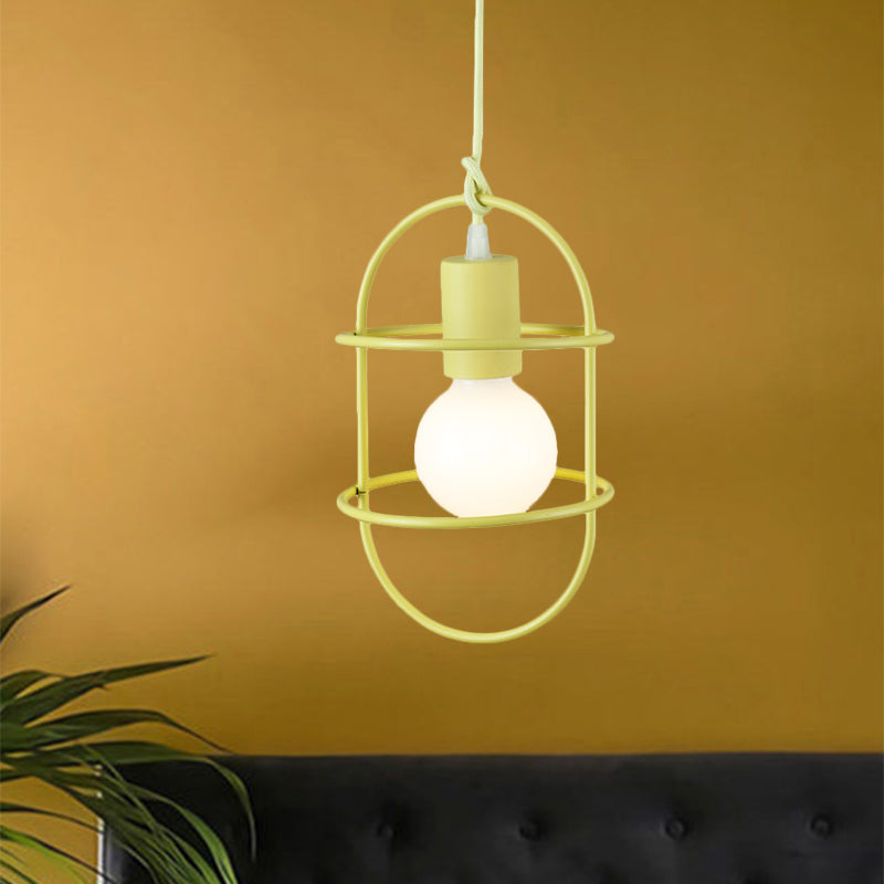 Minimalist Ceiling Pendant Light With Metal Capsule Frame Shade - White/Pink/Yellow Yellow