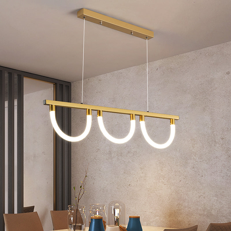Contemporary Black/Gold Kitchen Island Lamp - Acrylic Semicircle Design (3 Lights) Gold
