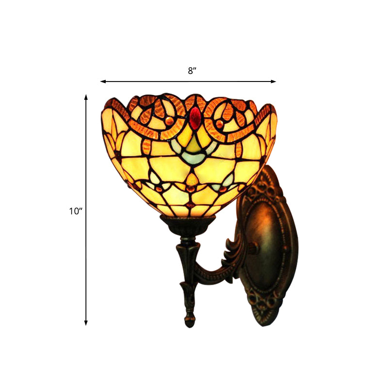 Victorian Stained Glass Wall Lamp: Brown Indoor 1-Light Mount For Corridor