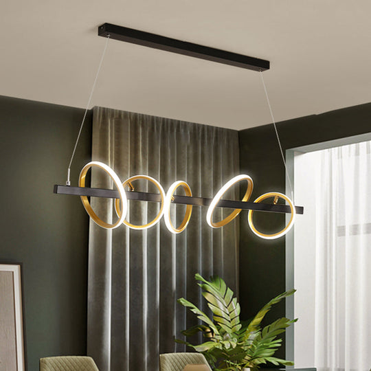 Gold Metal Ceiling Pendant With Simple Circles Design - 4/5 Heads Warm/White Light For Dining Room