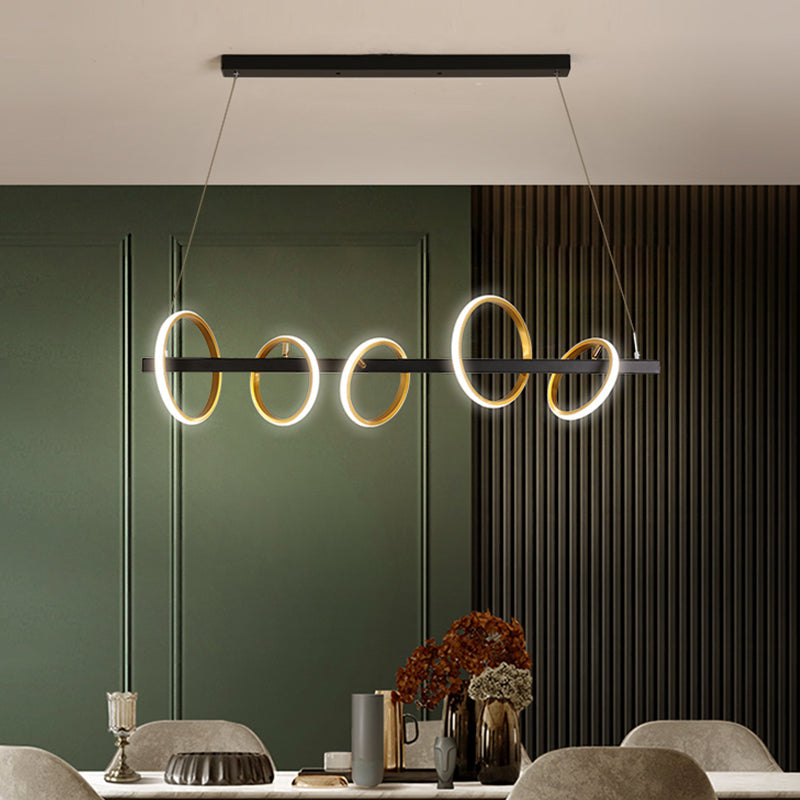 Gold Metal Ceiling Pendant With Simple Circles Design - 4/5 Heads Warm/White Light For Dining Room