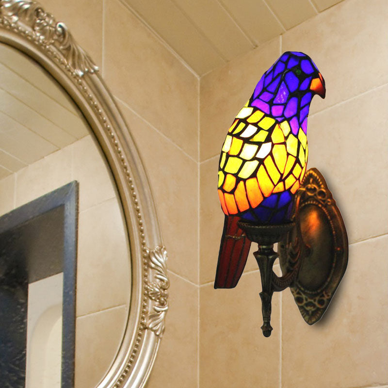 Stained Glass Parrot Wall Lamp - Lodge Style Brass Sconce For Living Room Blue / A