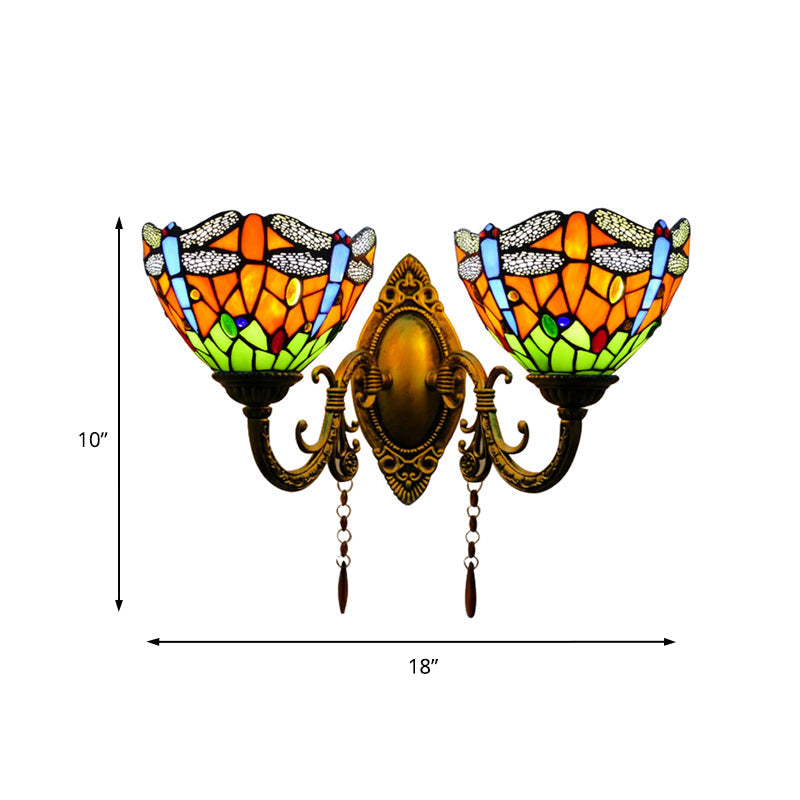 Dragonfly Stained Glass Wall Light With 2 Heads For Stylish Living Room Lighting