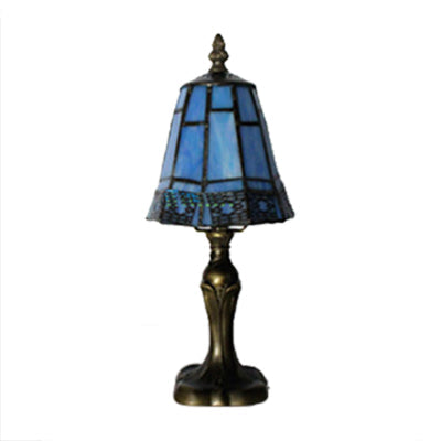 Tiffany Cone Table Lamp Beige/Blue Stained Glass 1-Head Standing - Ideal For Bedroom Lighting