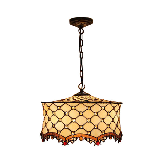 Tiffany Style Beige Jeweled Ceiling Lamp with 3 Heads: Elegant Stainless Glass Pendant Lighting