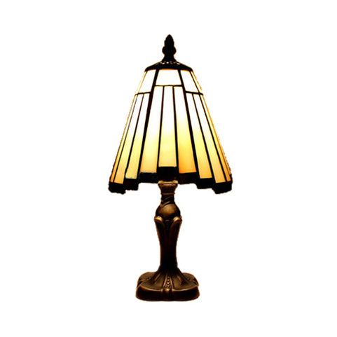 Tiffany Cone Table Lamp Beige/Blue Stained Glass 1-Head Standing - Ideal For Bedroom Lighting Beige
