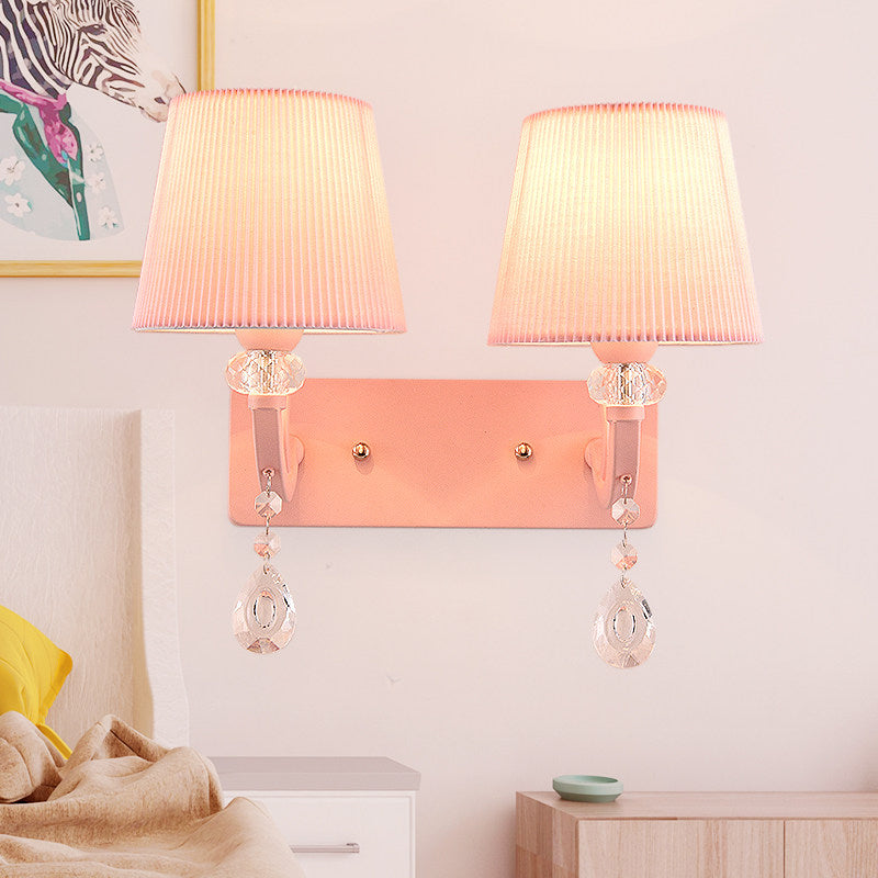 Pink Fabric And Crystal Wall Sconce For Girls Bedrooms Or Kids Rooms