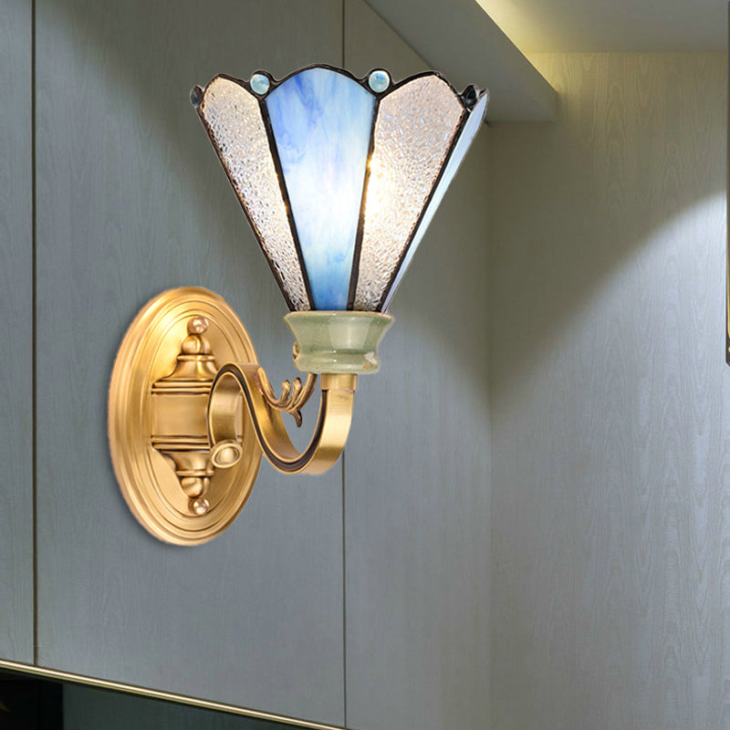 Blue Glass Tiffany Style Wall Lamp - Gold Finish Ideal For Corridor Lighting