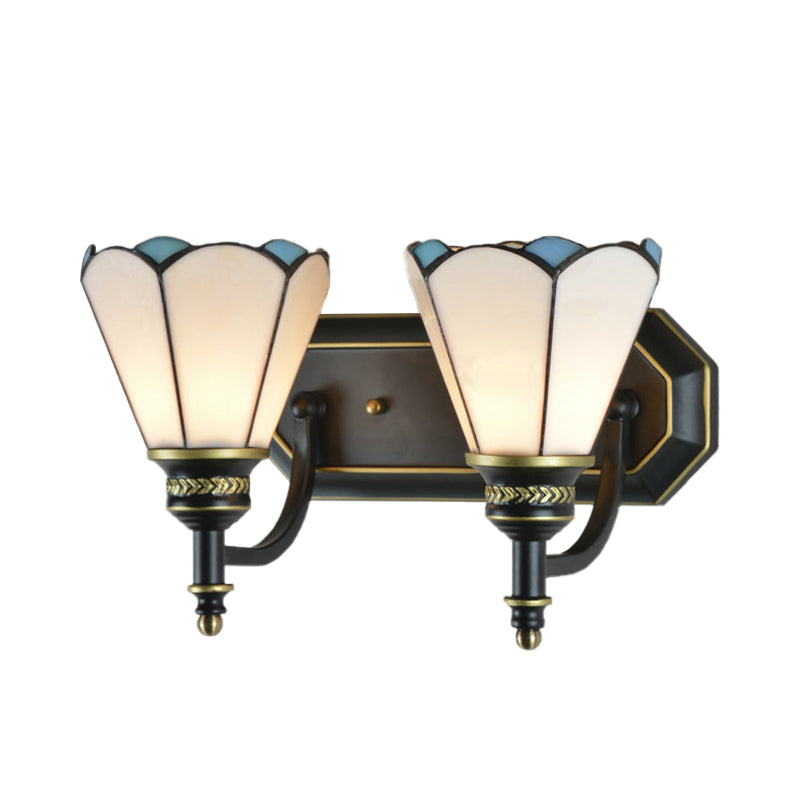 Stained Glass Wall Mount Light With Traditional Cone Design - Ideal For Kitchen 2 Heads