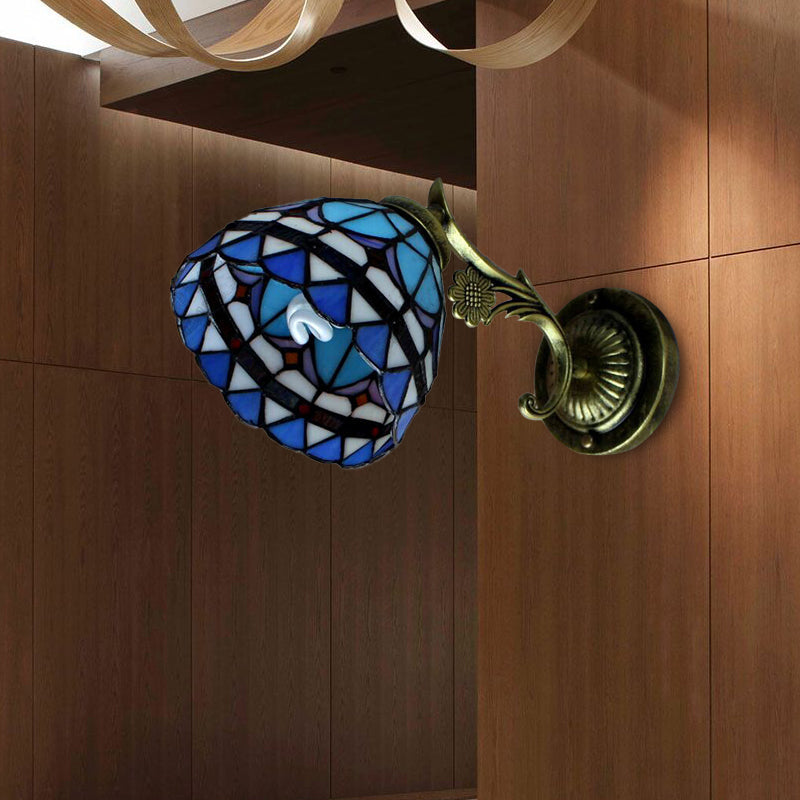 Blue Stained Glass Wall Mount Light - Baroque Style 1 Bowl Ideal For Corridor Lighting