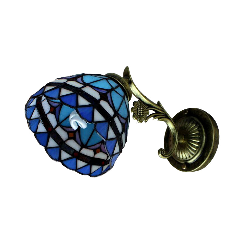 Blue Stained Glass Wall Mount Light - Baroque Style 1 Bowl Ideal For Corridor Lighting